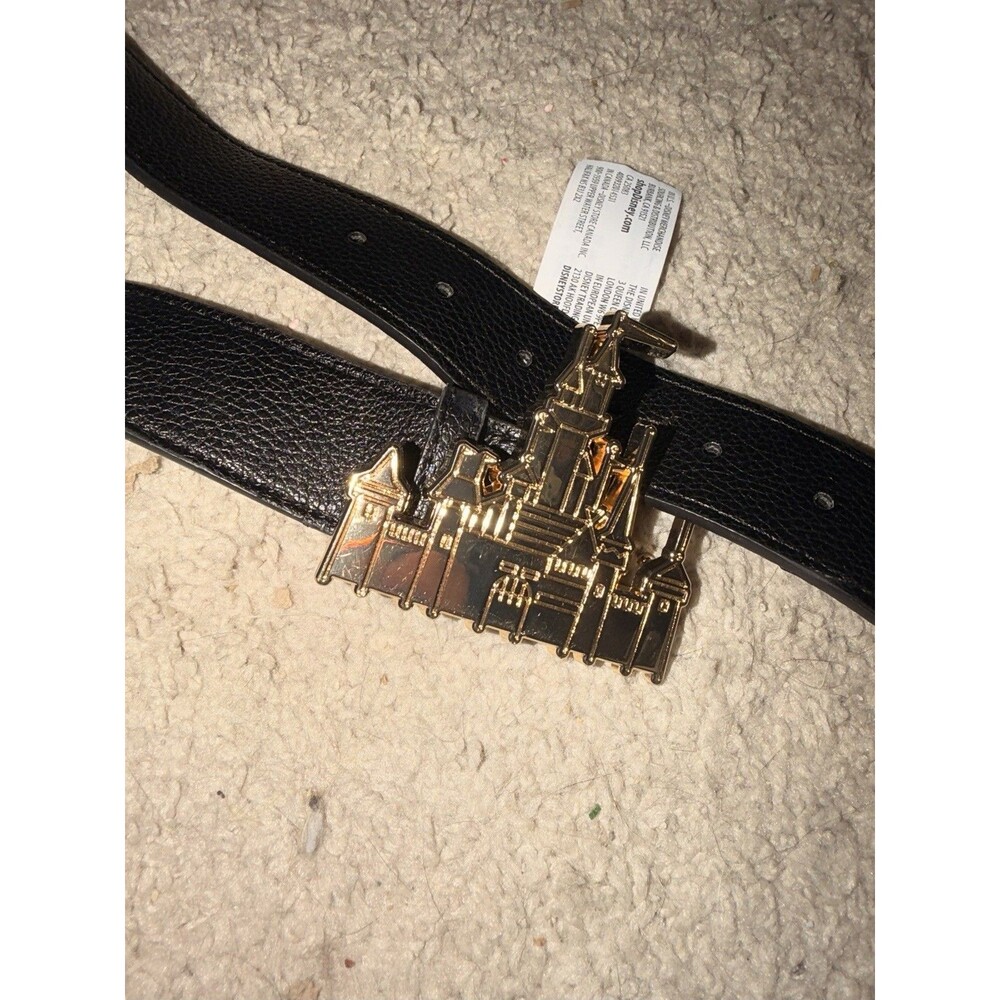 Disney Parks Metal Fantasyland Castle Buckle Black Simulated Leather Belt XS - M